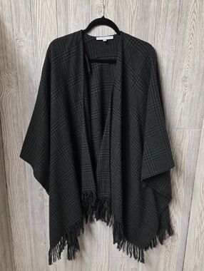 Preston & York Amberly Green and Black Plaid Wool Blend Poncho Womens One Size